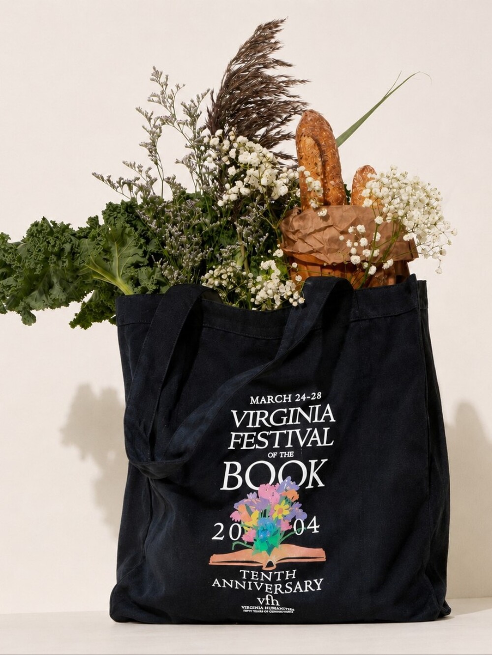 VINTAGE Virginia Book Festival Bag Black Cotton Collectible